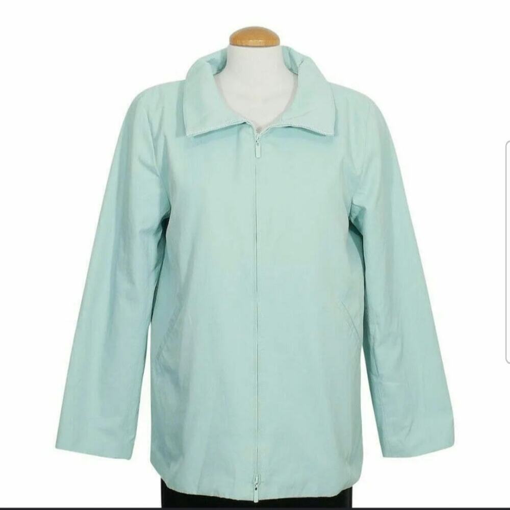 Eileen Fisher Jacket Women's Size L Aquamarine Blue Nylon Blend‎ Full Zip Collar - Picture 2 of 13